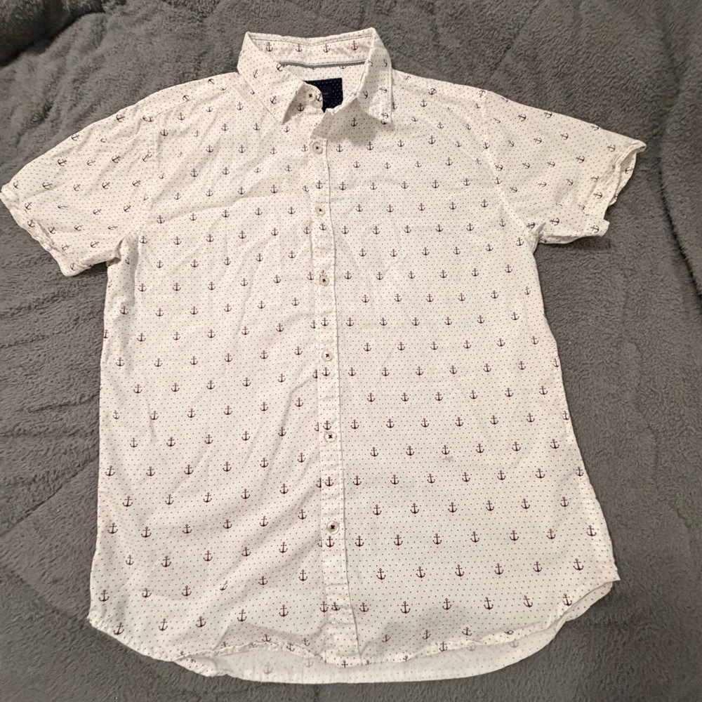 Men's White Anchor Nautical Print Gentlemen’s Outfitters button Dn Shirt  Medium